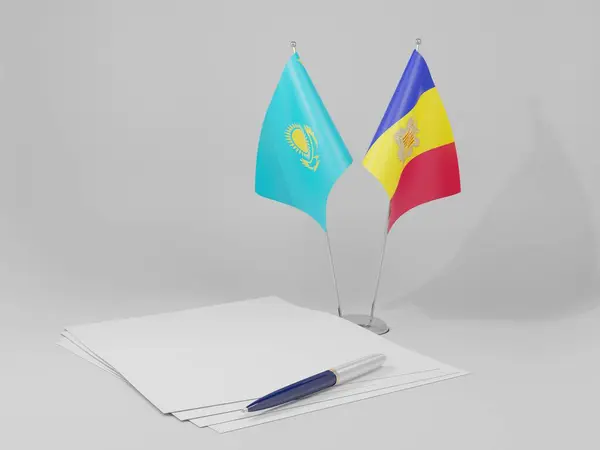 Andorra Kazakhstan Agreement Flags White Background Render — Stock Photo, Image