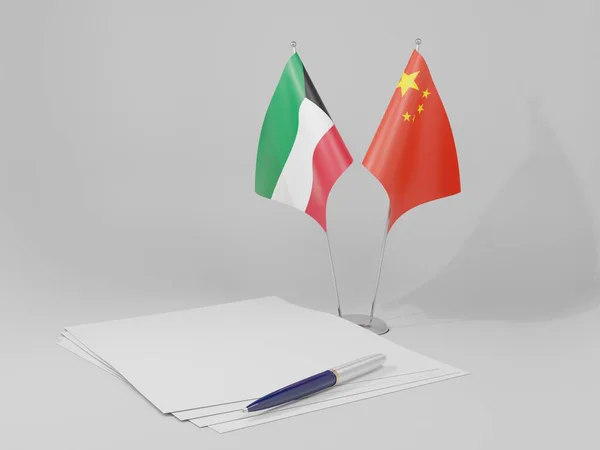 Kína Kuvait Megállapodás Zászlók Fehér Háttér Render — Stock Fotó