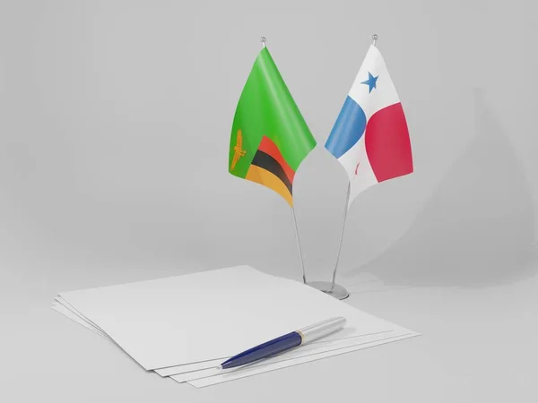 Σημαίες Συμφωνία Παναμά Ζάμπια Λευκό Φόντο Render — Φωτογραφία Αρχείου