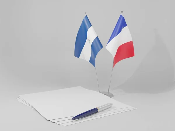 França Nicarágua Acordo Bandeiras Fundo Branco Render — Fotografia de Stock