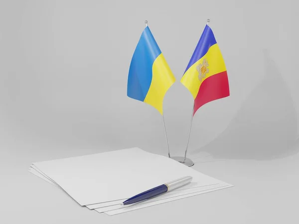 Andorra Ukrajina Dohody Vlajky Bílé Pozadí Vykreslení — Stock fotografie