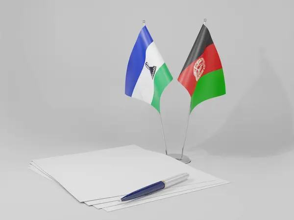 Afeganistão Bandeiras Acordo Lesoto Fundo Branco Render — Fotografia de Stock
