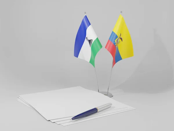 Ecuador Lesotho Agreement Flags White Background Render — Stock Photo, Image