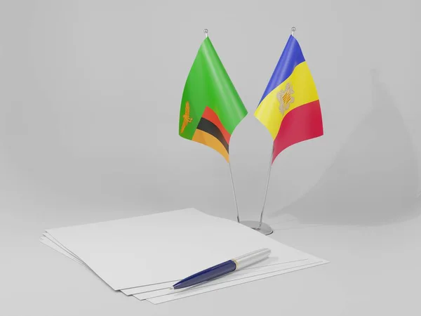 Σημαίες Συμφωνία Ανδόρρας Ζάμπια Λευκό Φόντο Render — Φωτογραφία Αρχείου