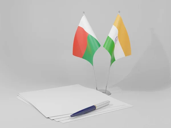 India Madagaskar Overeenkomst Vlaggen Witte Achtergrond Render — Stockfoto