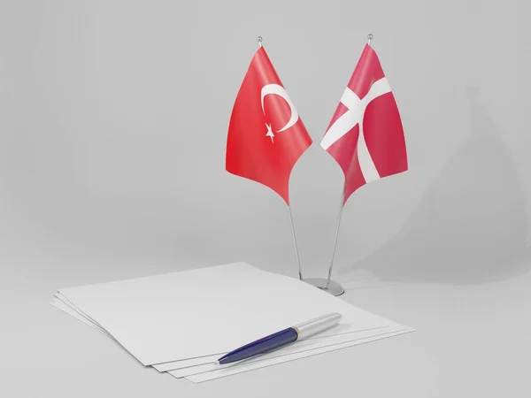 Δανία Τουρκική Συμφωνία Σημαίες Λευκό Φόντο Render — Φωτογραφία Αρχείου