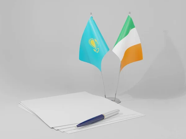 Irlanda Bandiere Dell Accordo Kazakistan Sfondo Bianco Render — Foto Stock