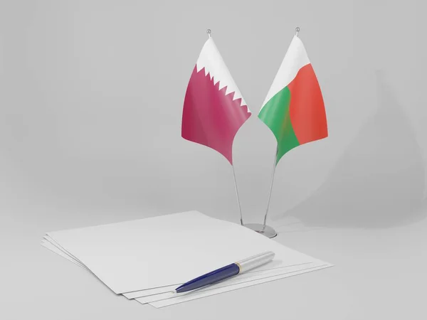 Madagaskar Overeenkomst Van Qatar Vlaggen Witte Achtergrond Render — Stockfoto