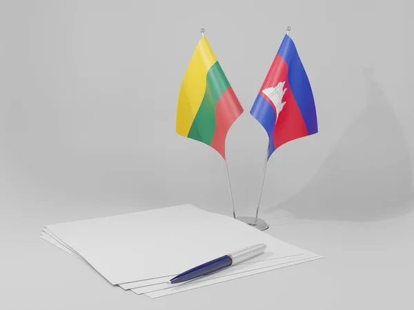 Cambodia Lithuania Agreement Flags White Background Render — Stock Photo, Image