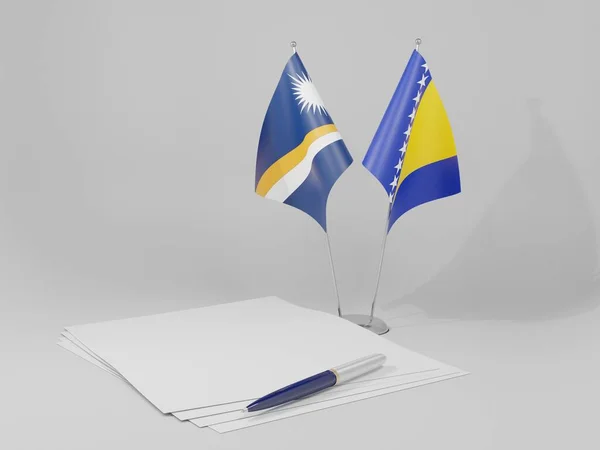 Bosnie Herzégovine Drapeaux Accord Des Îles Marshall Fond Blanc Render — Photo