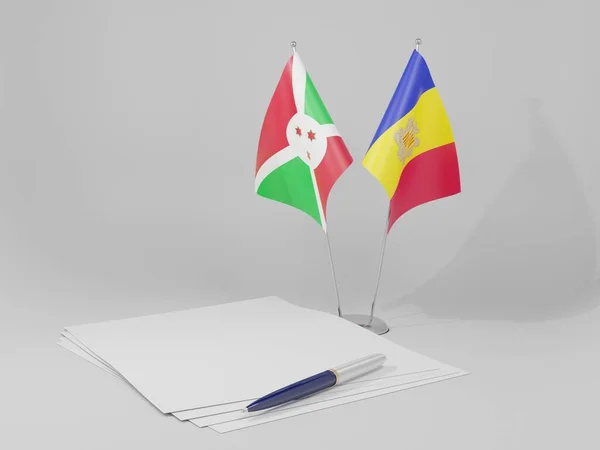 Andorra Bandeiras Acordo Burundi Fundo Branco Render — Fotografia de Stock