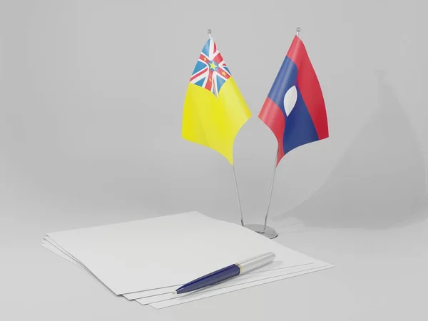 Laos Niue Agreement Flags Weißer Hintergrund Render — Stockfoto