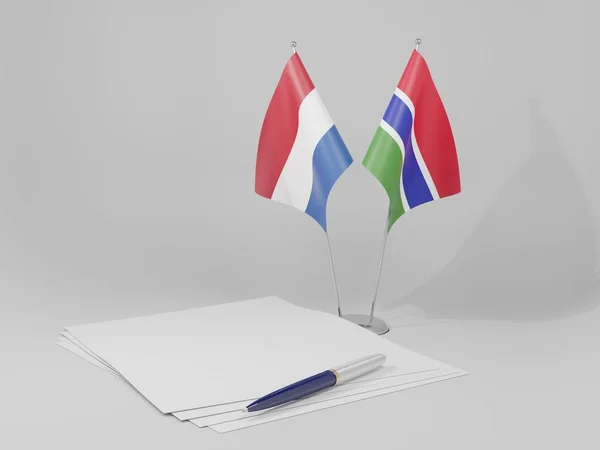 Gâmbia Países Baixos Bandeiras Acordos Fundo Branco Render — Fotografia de Stock
