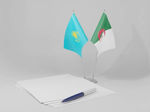 Argélia Acordo Cazaquistão Bandeiras Fundo Branco Render — Fotografia de Stock