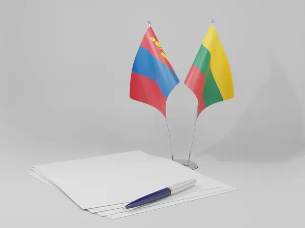 Λιθουανία Μογγολία Σημαίες Συμφωνίας Λευκό Φόντο Render — Φωτογραφία Αρχείου