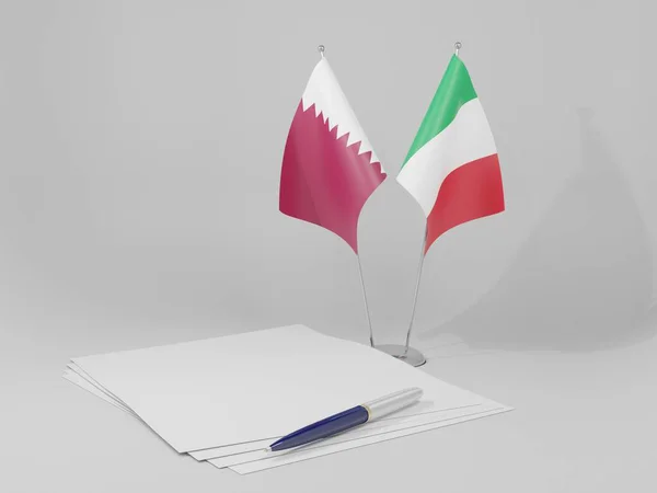 Italie Drapeaux Accord Qatar Fond Blanc Render — Photo