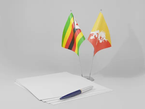 Bhutan Zimbabwe Overeenkomst Vlaggen Witte Achtergrond Render — Stockfoto