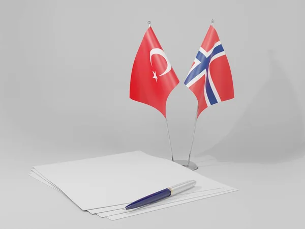 Noruega Turquia Bandeiras Acordos Fundo Branco Render — Fotografia de Stock