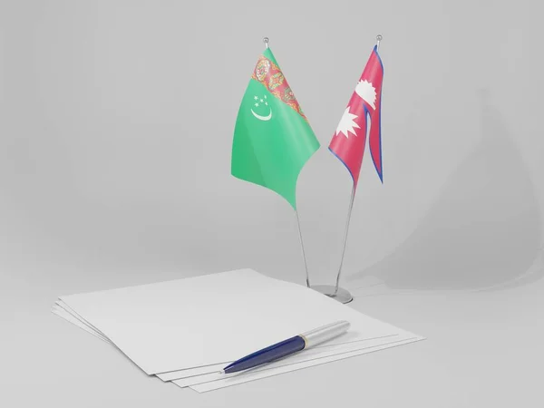 Nepal Turkmenistan Agreement Flags White Background Render — Stock Photo, Image