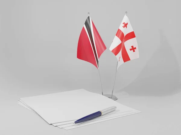 Geórgia Bandeiras Acordo Trinidad Tobago Fundo Branco Render — Fotografia de Stock