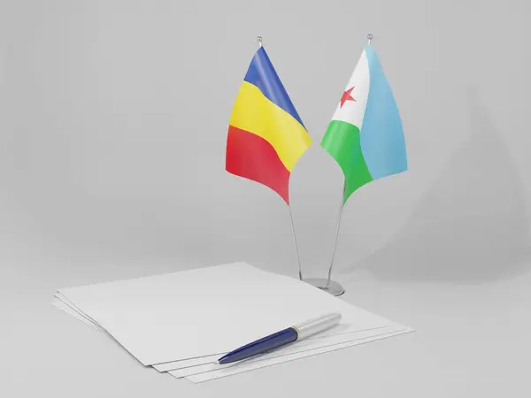Djibouti Drapeaux Accord Roumanie Fond Blanc Render — Photo
