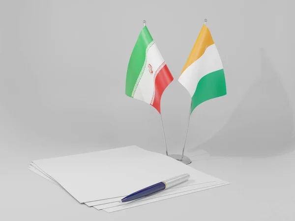 Cote Ivoire Iran Agreement Flags White Background Render — Stock Photo, Image