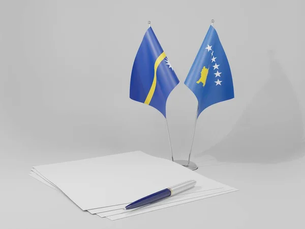 Kosovo Drapeaux Accord Nauru Fond Blanc Render — Photo