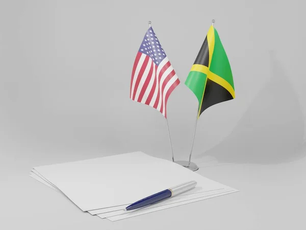 Jamaica Acordo Dos Estados Unidos América Bandeiras Fundo Branco Render — Fotografia de Stock
