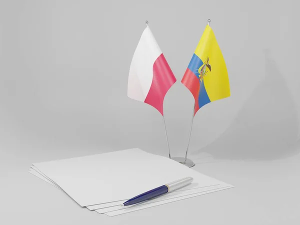 Ecuador Banderas Del Acuerdo Polonia Fondo Blanco Render — Foto de Stock