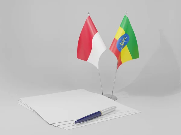 Etiopía Banderas Del Acuerdo Indonesia Fondo Blanco Render —  Fotos de Stock