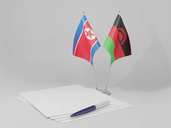 Μαλάουι Βορειοκορεατική Συμφωνία Σημαίες Λευκό Φόντο Render — Φωτογραφία Αρχείου