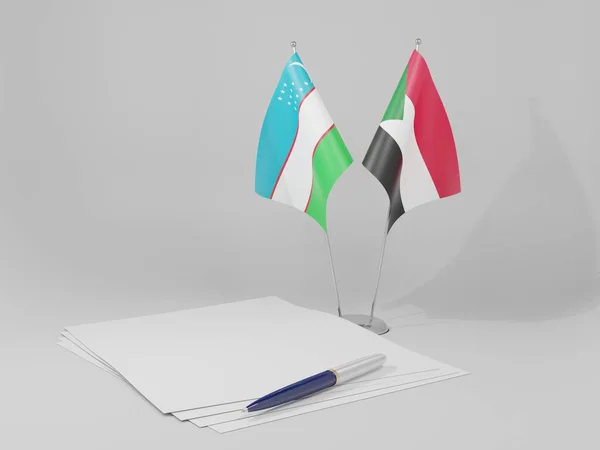 Sudan Usbekistan Abkommen Flaggen Weißer Hintergrund Render — Stockfoto