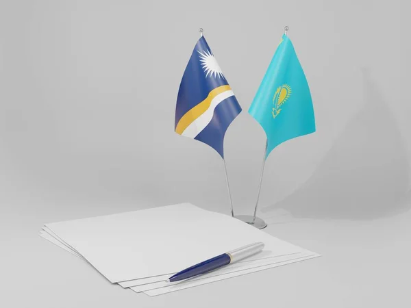 Казахстан Маршалловы Острова Соглашение Флаги Белый Фон Рендер — стоковое фото