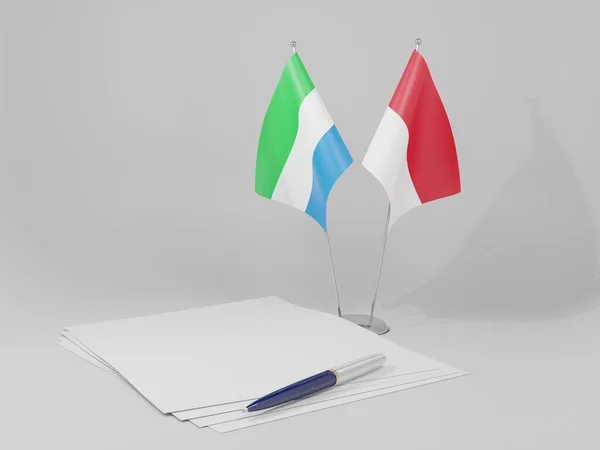 Indonesia Banderas Del Acuerdo Sierra Leona Fondo Blanco Render —  Fotos de Stock
