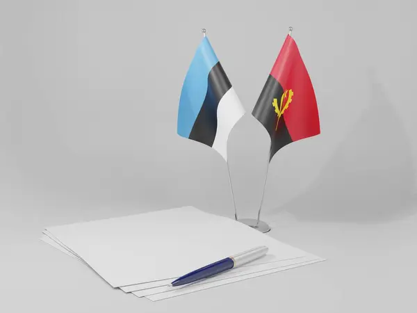 Angola Estland Abkommen Flaggen Weißer Hintergrund Render — Stockfoto