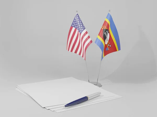 Swaziland United States America Agreement Flags White Background Render — Stock Photo, Image