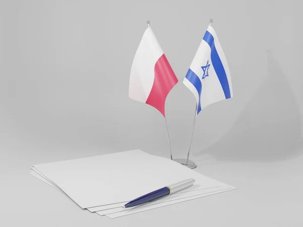 Israel Banderas Del Acuerdo Polonia Fondo Blanco Render — Foto de Stock