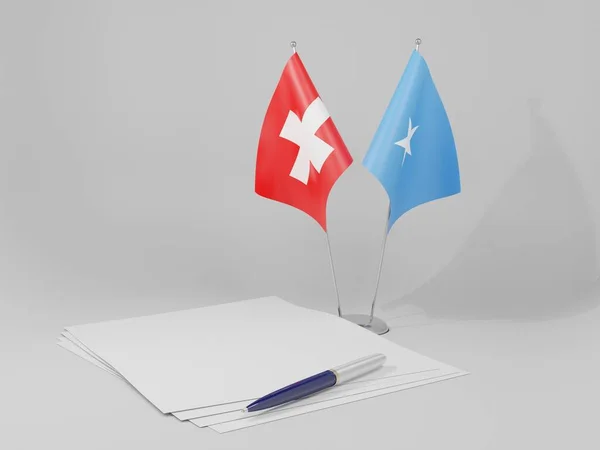 Сомали Швейцария Соглашение Флаги Белый Фон Рендер — стоковое фото