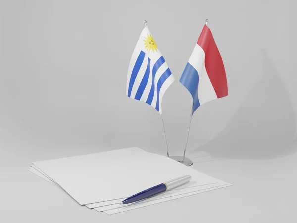 Pays Bas Uruguay Agreement Flags White Background Render — Photo