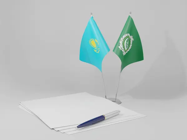 Lega Araba Bandiere Accordo Kazakistan Sfondo Bianco Render — Foto Stock