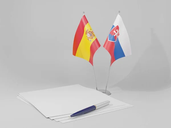 Slovacchia Spagna Bandiere Dell Accordo Sfondo Bianco Render — Foto Stock