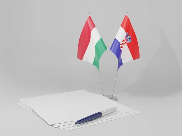 Croácia Hungria Acordo Bandeiras Fundo Branco Render — Fotografia de Stock