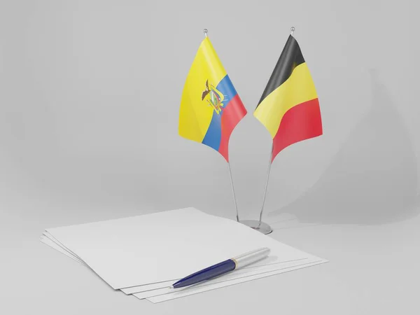 Bélgica Acordo Equador Bandeiras Fundo Branco Render — Fotografia de Stock