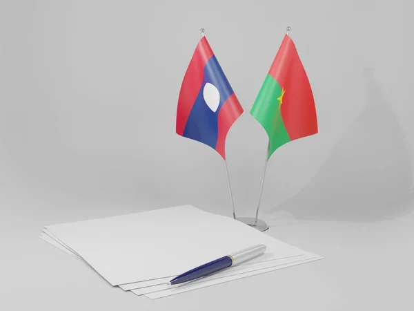 Μπουρκίνα Φάσο Σημαίες Συμφωνία Του Λάος Λευκό Φόντο Render — Φωτογραφία Αρχείου