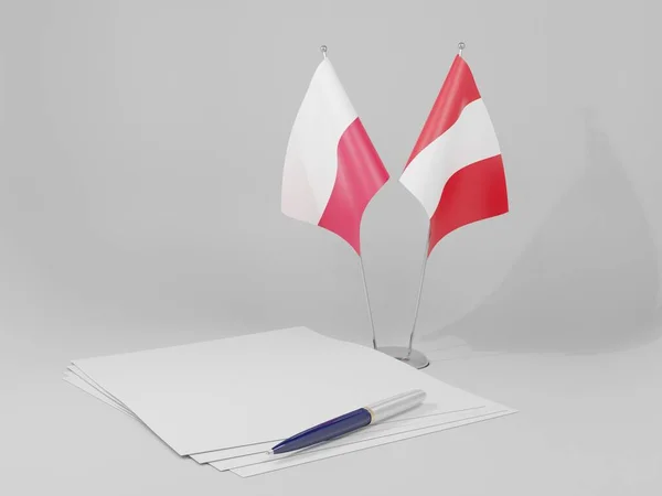 Perú Banderas Del Acuerdo Polonia Fondo Blanco Render —  Fotos de Stock
