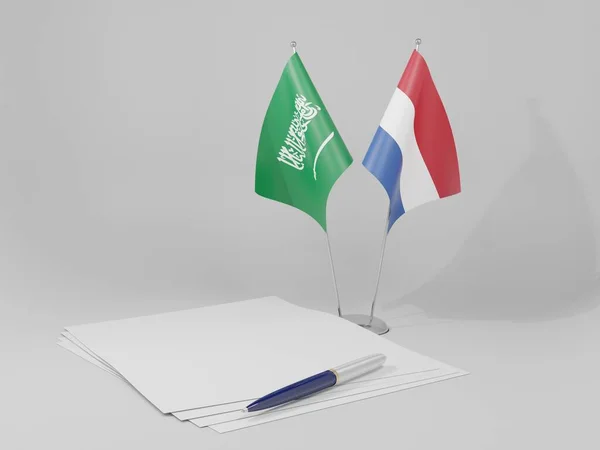 Pays Bas Drapeaux Accord Arabie Saoudite Fond Blanc Render — Photo