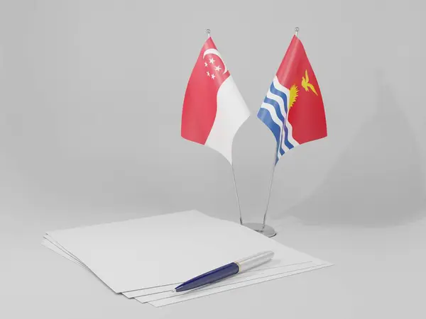 Kiribati Banderas Del Acuerdo Singapur Fondo Blanco Render — Foto de Stock