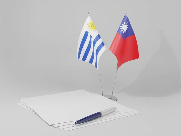 Taiwan Acordos Uruguai Bandeiras Fundo Branco Render — Fotografia de Stock