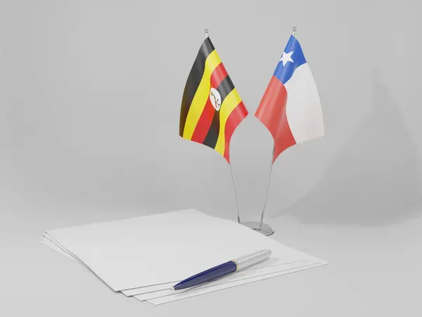 Chile Uganda Abkommen Flaggen Weißer Hintergrund Render — Stockfoto