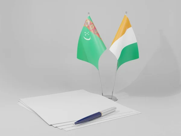 Cote Ivoire Turkmenistan Agreement Flags White Background Render — Stock Photo, Image